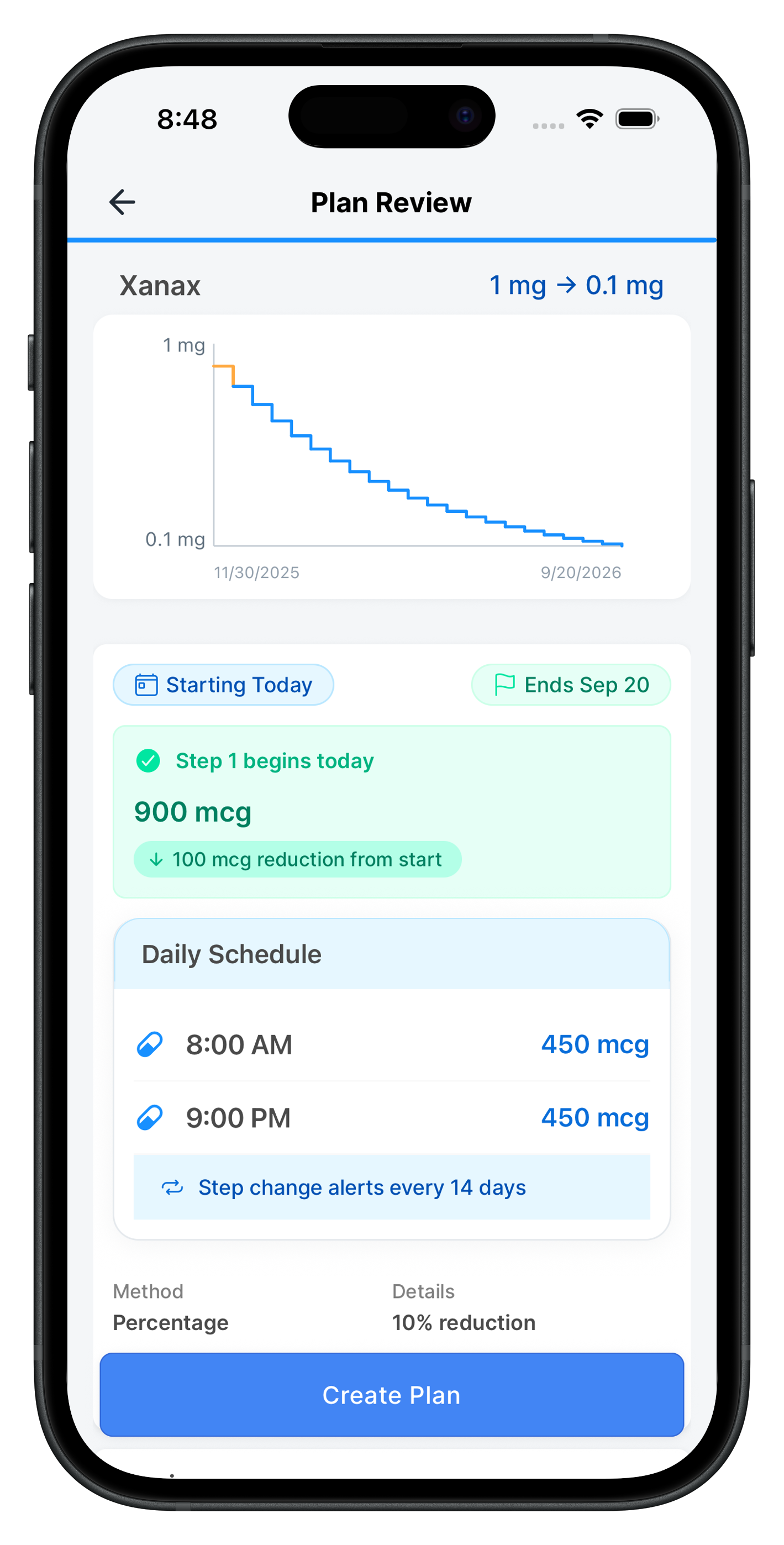 Custom tapering plan with progress tracking